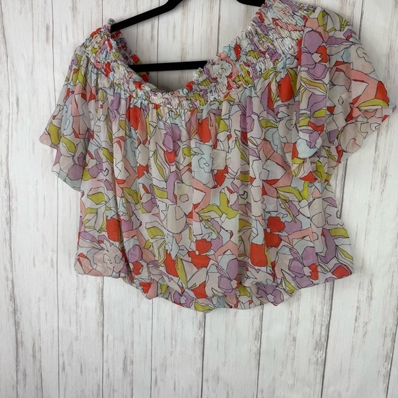 Free People Y2K Colorful Floral Off-Shoulder Women's Top - Picture 4 of 4